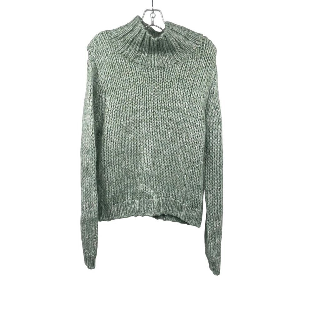 John + Jenn Women's Loose Knit Sweater Turtleneck Green/White Size Small